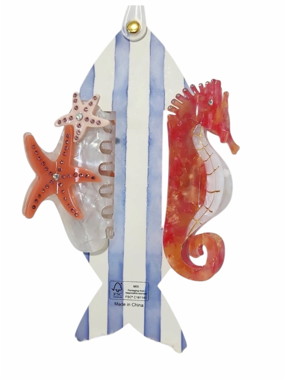Piper K Coral Seahorse and Starfish Aquarium Ocean Hair Clip Set - Picture 2 of 2
